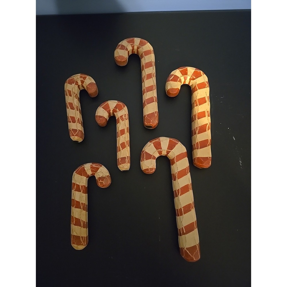 6 Chunky Faux Wood Candycanes Christmas Decor Crafting Red White Rustic Primitiv